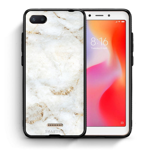 Θήκη Xiaomi Redmi 6A White Gold Marble από τη Smartfits με σχέδιο στο πίσω μέρος και μαύρο περίβλημα | Xiaomi Redmi 6A White Gold Marble case with colorful back and black bezels
