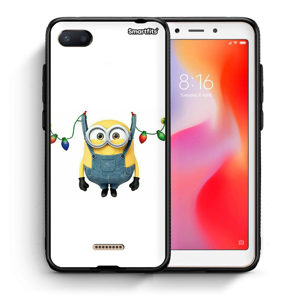 Θήκη Xiaomi Redmi 6A Xmas Minion Lights από τη Smartfits με σχέδιο στο πίσω μέρος και μαύρο περίβλημα | Xiaomi Redmi 6A Xmas Minion Lights case with colorful back and black bezels