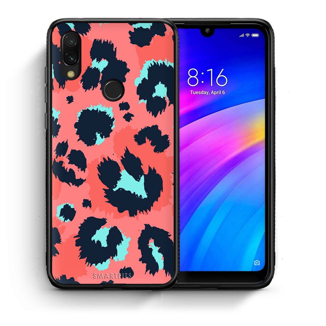 Θήκη Xiaomi Redmi 7 Pink Leopard Animal από τη Smartfits με σχέδιο στο πίσω μέρος και μαύρο περίβλημα | Xiaomi Redmi 7 Pink Leopard Animal case with colorful back and black bezels
