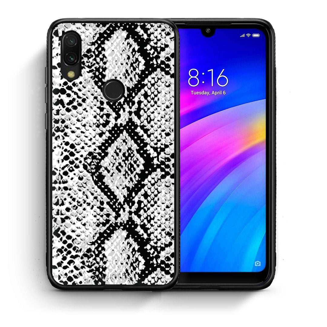 Θήκη Xiaomi Redmi 7 White Snake Animal από τη Smartfits με σχέδιο στο πίσω μέρος και μαύρο περίβλημα | Xiaomi Redmi 7 White Snake Animal case with colorful back and black bezels