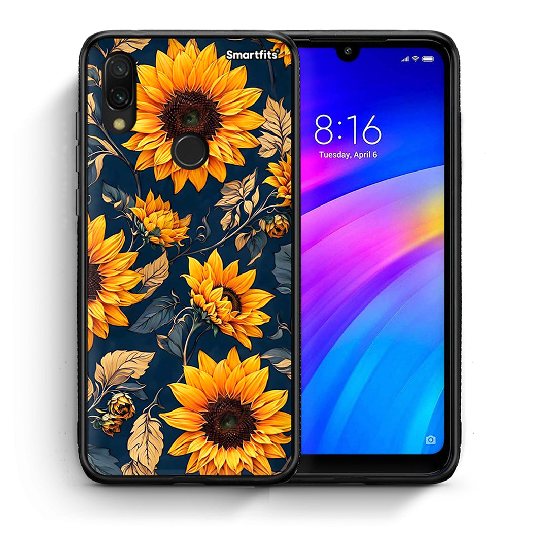 Θήκη Xiaomi Redmi 7 Autumn Sunflowers από τη Smartfits με σχέδιο στο πίσω μέρος και μαύρο περίβλημα | Xiaomi Redmi 7 Autumn Sunflowers case with colorful back and black bezels