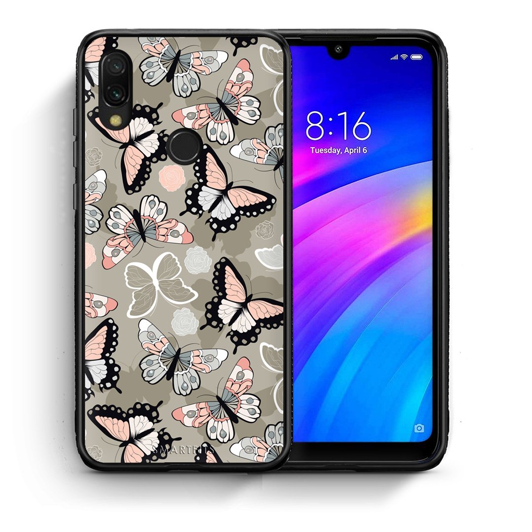 Θήκη Xiaomi Redmi 7 Butterflies Boho από τη Smartfits με σχέδιο στο πίσω μέρος και μαύρο περίβλημα | Xiaomi Redmi 7 Butterflies Boho case with colorful back and black bezels