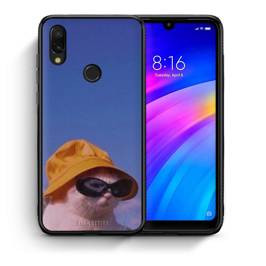 Θήκη Xiaomi Redmi 7 Cat Diva από τη Smartfits με σχέδιο στο πίσω μέρος και μαύρο περίβλημα | Xiaomi Redmi 7 Cat Diva case with colorful back and black bezels