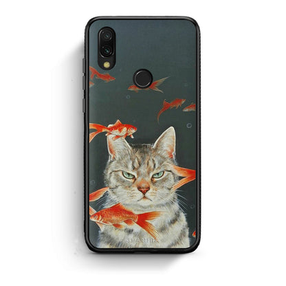 Xiaomi Redmi 7 Cat Goldfish θήκη από τη Smartfits με σχέδιο στο πίσω μέρος και μαύρο περίβλημα | Smartphone case with colorful back and black bezels by Smartfits