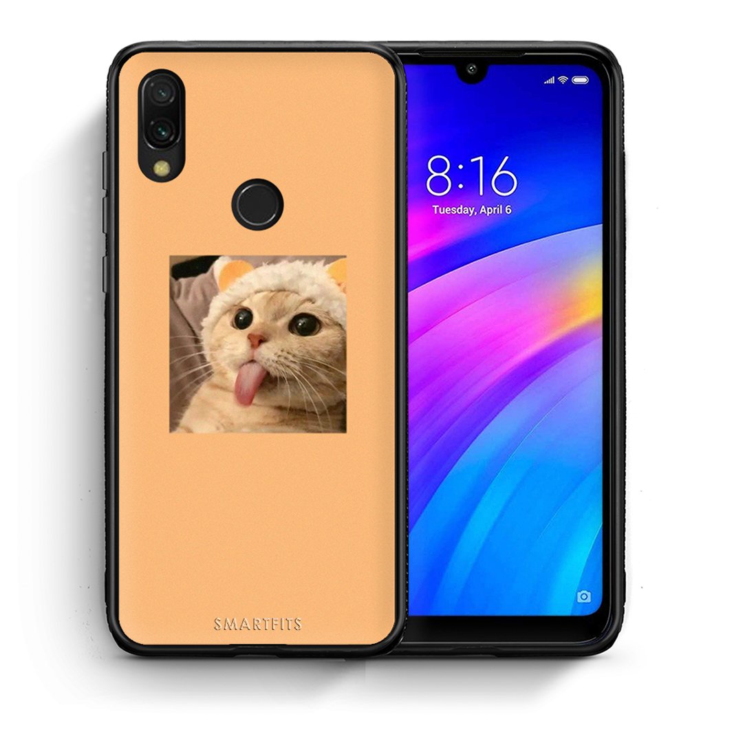 Θήκη Xiaomi Redmi 7 Cat Tongue από τη Smartfits με σχέδιο στο πίσω μέρος και μαύρο περίβλημα | Xiaomi Redmi 7 Cat Tongue case with colorful back and black bezels