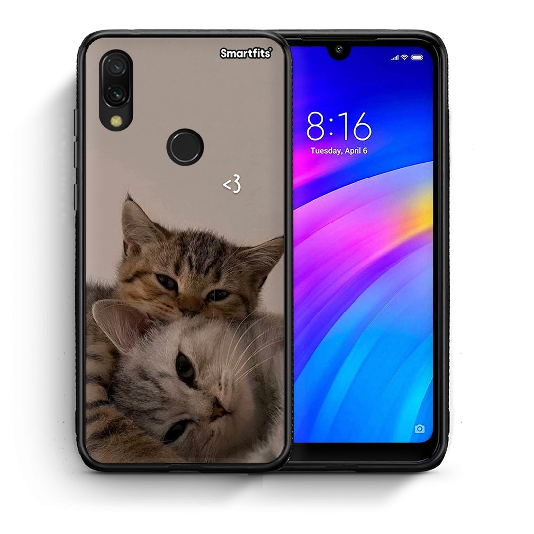 Θήκη Xiaomi Redmi 7 Cats In Love από τη Smartfits με σχέδιο στο πίσω μέρος και μαύρο περίβλημα | Xiaomi Redmi 7 Cats In Love case with colorful back and black bezels
