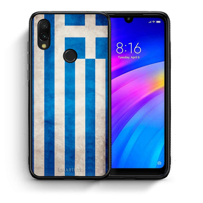 Θήκη Xiaomi Redmi 7 Greek Flag από τη Smartfits με σχέδιο στο πίσω μέρος και μαύρο περίβλημα | Xiaomi Redmi 7 Greek Flag case with colorful back and black bezels