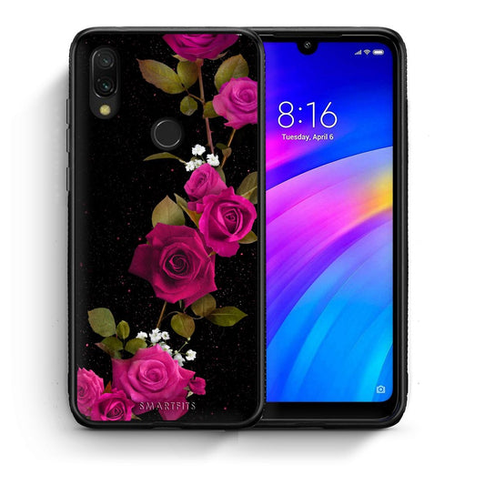 Θήκη Xiaomi Redmi 7 Red Roses Flower από τη Smartfits με σχέδιο στο πίσω μέρος και μαύρο περίβλημα | Xiaomi Redmi 7 Red Roses Flower case with colorful back and black bezels