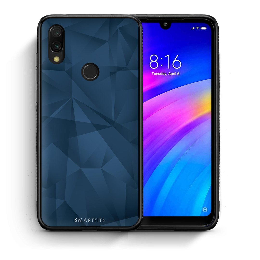 Θήκη Xiaomi Redmi 7 Blue Abstract Geometric από τη Smartfits με σχέδιο στο πίσω μέρος και μαύρο περίβλημα | Xiaomi Redmi 7 Blue Abstract Geometric case with colorful back and black bezels