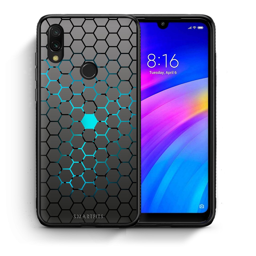Θήκη Xiaomi Redmi 7 Hexagonal Geometric από τη Smartfits με σχέδιο στο πίσω μέρος και μαύρο περίβλημα | Xiaomi Redmi 7 Hexagonal Geometric case with colorful back and black bezels