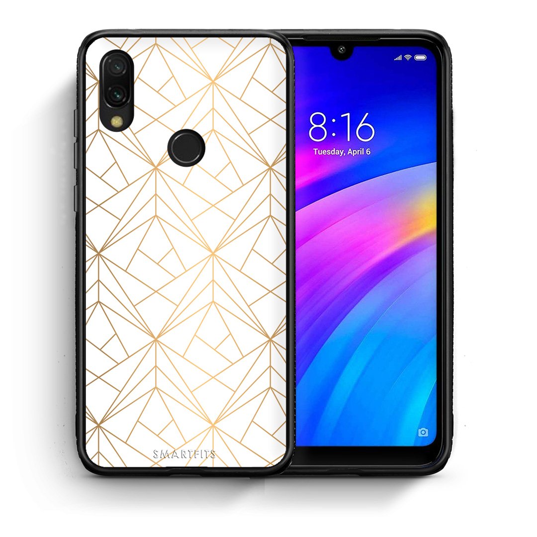Θήκη Xiaomi Redmi 7 Luxury White Geometric από τη Smartfits με σχέδιο στο πίσω μέρος και μαύρο περίβλημα | Xiaomi Redmi 7 Luxury White Geometric case with colorful back and black bezels
