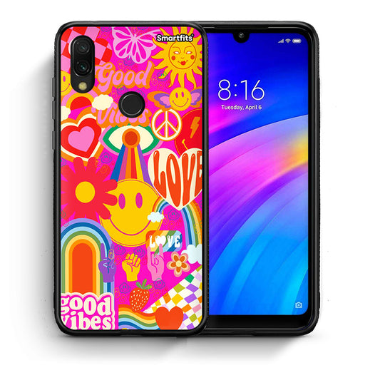 Θήκη Xiaomi Redmi 7 Hippie Love από τη Smartfits με σχέδιο στο πίσω μέρος και μαύρο περίβλημα | Xiaomi Redmi 7 Hippie Love case with colorful back and black bezels