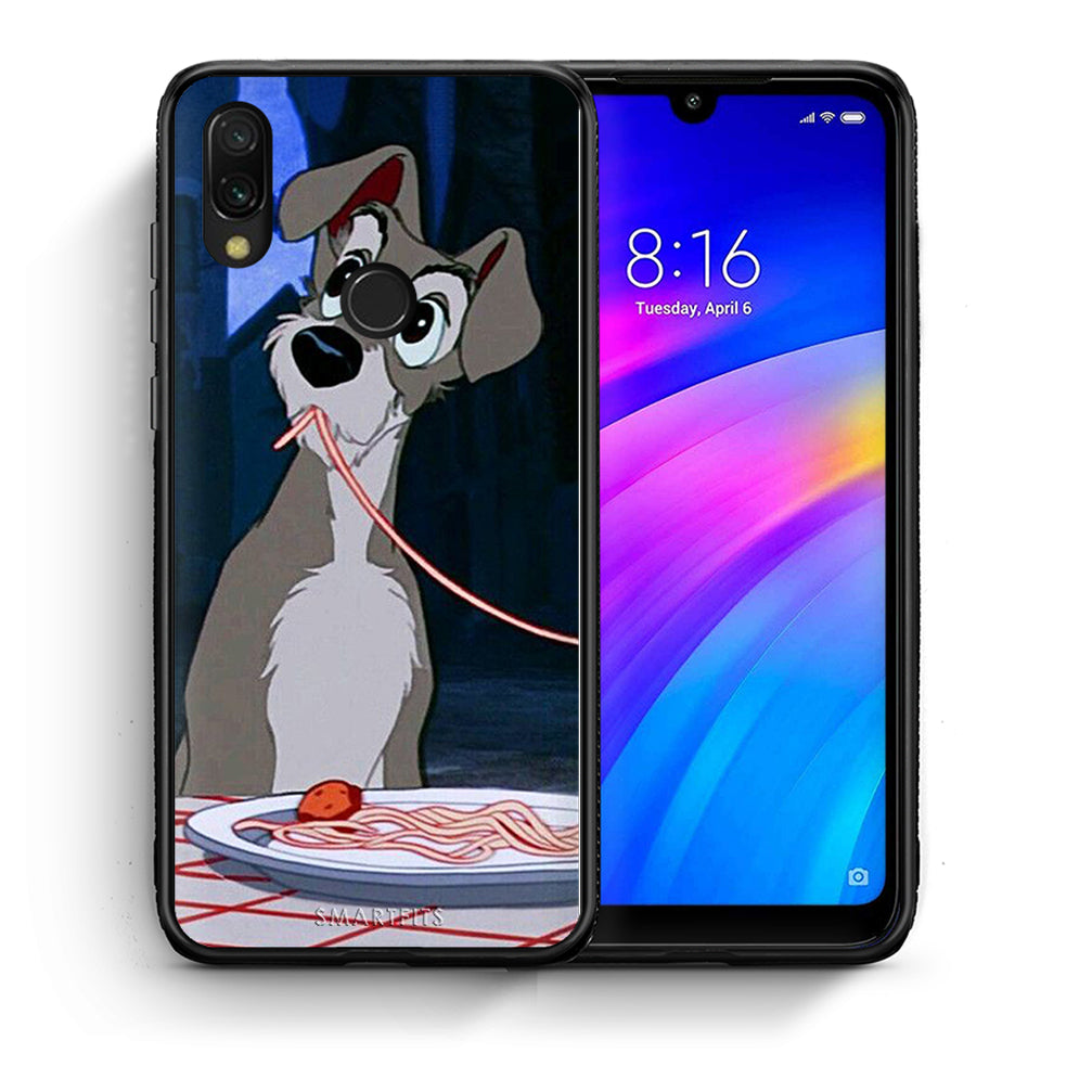 Θήκη Αγίου Βαλεντίνου Xiaomi Redmi 7 Lady And Tramp 1 από τη Smartfits με σχέδιο στο πίσω μέρος και μαύρο περίβλημα | Xiaomi Redmi 7 Lady And Tramp 1 case with colorful back and black bezels