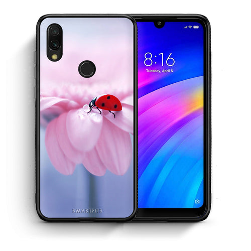 Θήκη Xiaomi Redmi 7 Ladybug Flower από τη Smartfits με σχέδιο στο πίσω μέρος και μαύρο περίβλημα | Xiaomi Redmi 7 Ladybug Flower case with colorful back and black bezels