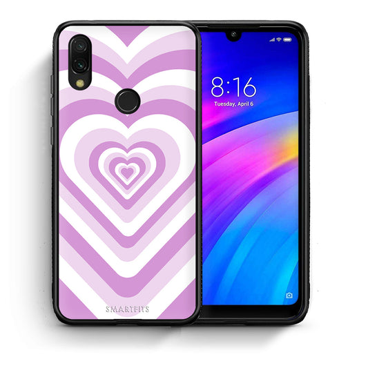 Θήκη Xiaomi Redmi 7 Lilac Hearts από τη Smartfits με σχέδιο στο πίσω μέρος και μαύρο περίβλημα | Xiaomi Redmi 7 Lilac Hearts case with colorful back and black bezels