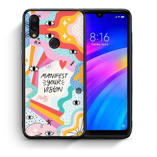 Θήκη Xiaomi Redmi 7 Manifest Your Vision από τη Smartfits με σχέδιο στο πίσω μέρος και μαύρο περίβλημα | Xiaomi Redmi 7 Manifest Your Vision case with colorful back and black bezels