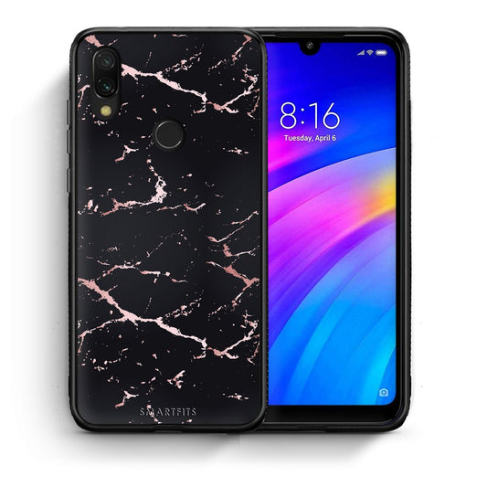 Θήκη Xiaomi Redmi 7 Black Rosegold Marble από τη Smartfits με σχέδιο στο πίσω μέρος και μαύρο περίβλημα | Xiaomi Redmi 7 Black Rosegold Marble case with colorful back and black bezels