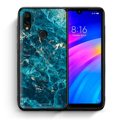Θήκη Xiaomi Redmi 7 Marble Blue από τη Smartfits με σχέδιο στο πίσω μέρος και μαύρο περίβλημα | Xiaomi Redmi 7 Marble Blue case with colorful back and black bezels