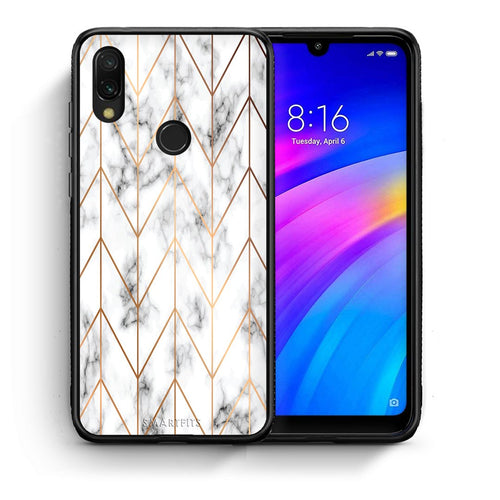 Θήκη Xiaomi Redmi 7 Gold Geometric Marble από τη Smartfits με σχέδιο στο πίσω μέρος και μαύρο περίβλημα | Xiaomi Redmi 7 Gold Geometric Marble case with colorful back and black bezels