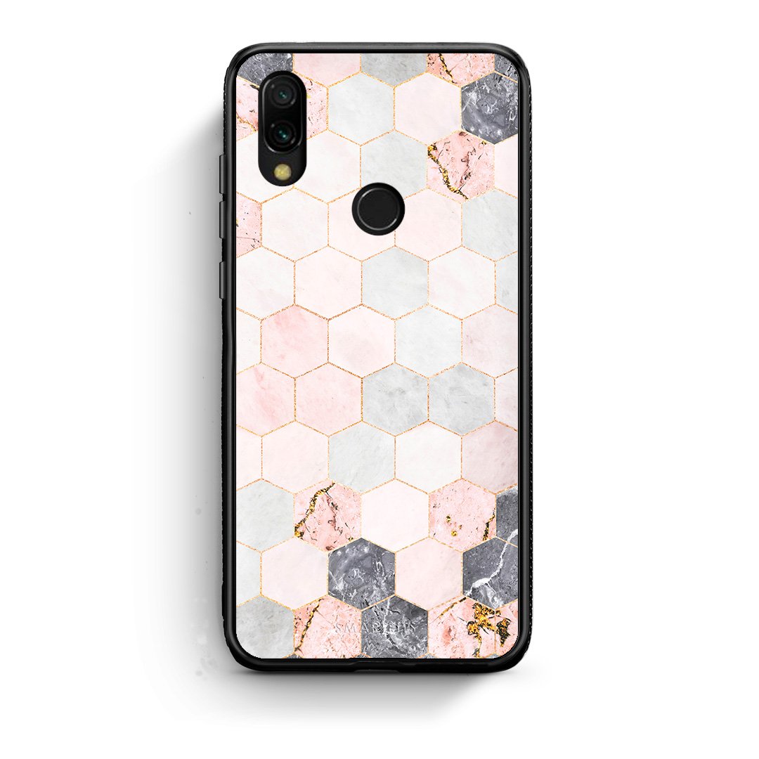 4 - Xiaomi Redmi 7 Hexagon Pink Marble case, cover, bumper