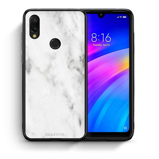 Θήκη Xiaomi Redmi 7 White Marble από τη Smartfits με σχέδιο στο πίσω μέρος και μαύρο περίβλημα | Xiaomi Redmi 7 White Marble case with colorful back and black bezels