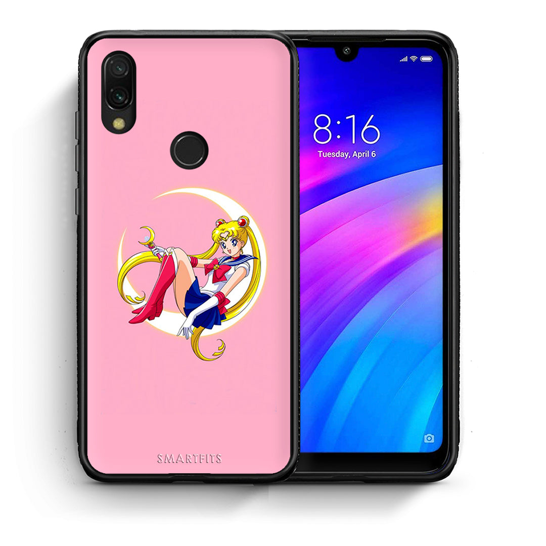 Θήκη Xiaomi Redmi 7 Moon Girl από τη Smartfits με σχέδιο στο πίσω μέρος και μαύρο περίβλημα | Xiaomi Redmi 7 Moon Girl case with colorful back and black bezels