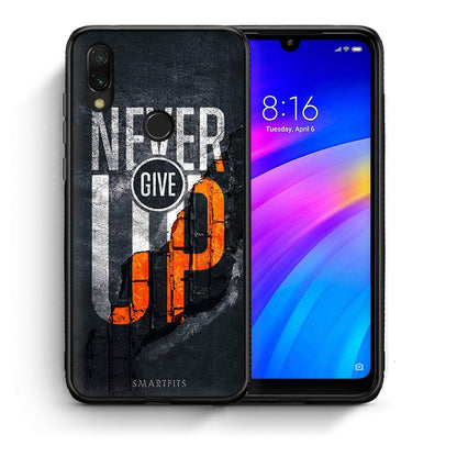 Θήκη Αγίου Βαλεντίνου Xiaomi Redmi 7 Never Give Up από τη Smartfits με σχέδιο στο πίσω μέρος και μαύρο περίβλημα | Xiaomi Redmi 7 Never Give Up case with colorful back and black bezels