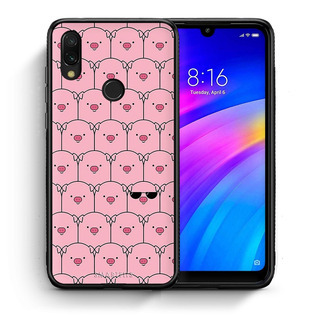 Θήκη Xiaomi Redmi 7 Pig Glasses από τη Smartfits με σχέδιο στο πίσω μέρος και μαύρο περίβλημα | Xiaomi Redmi 7 Pig Glasses case with colorful back and black bezels