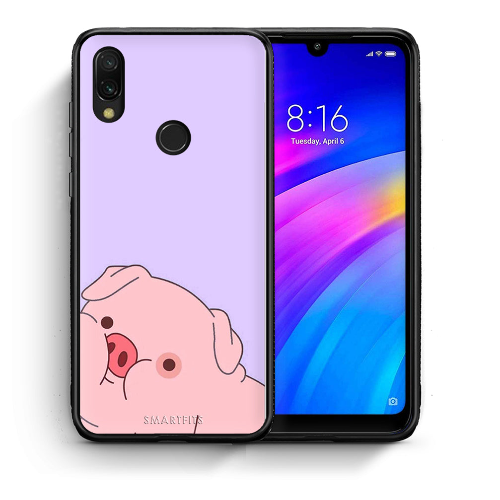 Θήκη Αγίου Βαλεντίνου Xiaomi Redmi 7 Pig Love 2 από τη Smartfits με σχέδιο στο πίσω μέρος και μαύρο περίβλημα | Xiaomi Redmi 7 Pig Love 2 case with colorful back and black bezels