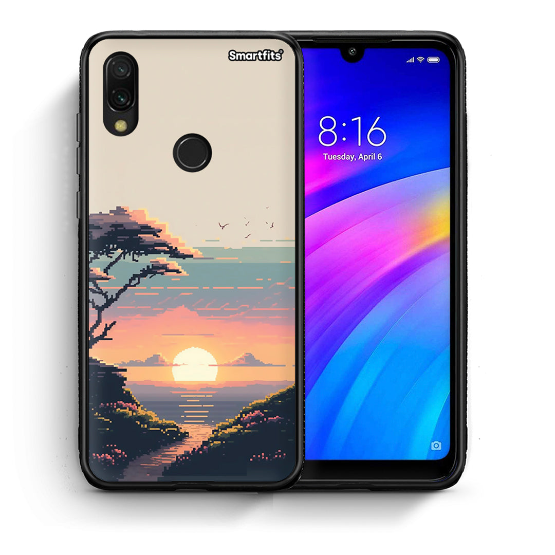 Θήκη Xiaomi Redmi 7 Pixel Sunset από τη Smartfits με σχέδιο στο πίσω μέρος και μαύρο περίβλημα | Xiaomi Redmi 7 Pixel Sunset case with colorful back and black bezels