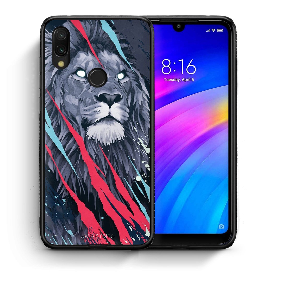 Θήκη Xiaomi Redmi 7 Lion Designer PopArt από τη Smartfits με σχέδιο στο πίσω μέρος και μαύρο περίβλημα | Xiaomi Redmi 7 Lion Designer PopArt case with colorful back and black bezels