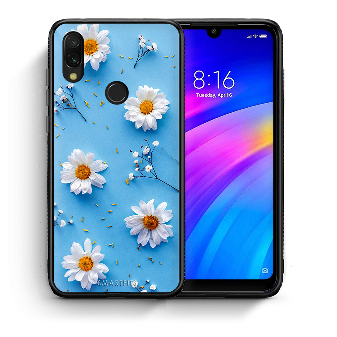 Θήκη Xiaomi Redmi 7 Real Daisies από τη Smartfits με σχέδιο στο πίσω μέρος και μαύρο περίβλημα | Xiaomi Redmi 7 Real Daisies case with colorful back and black bezels