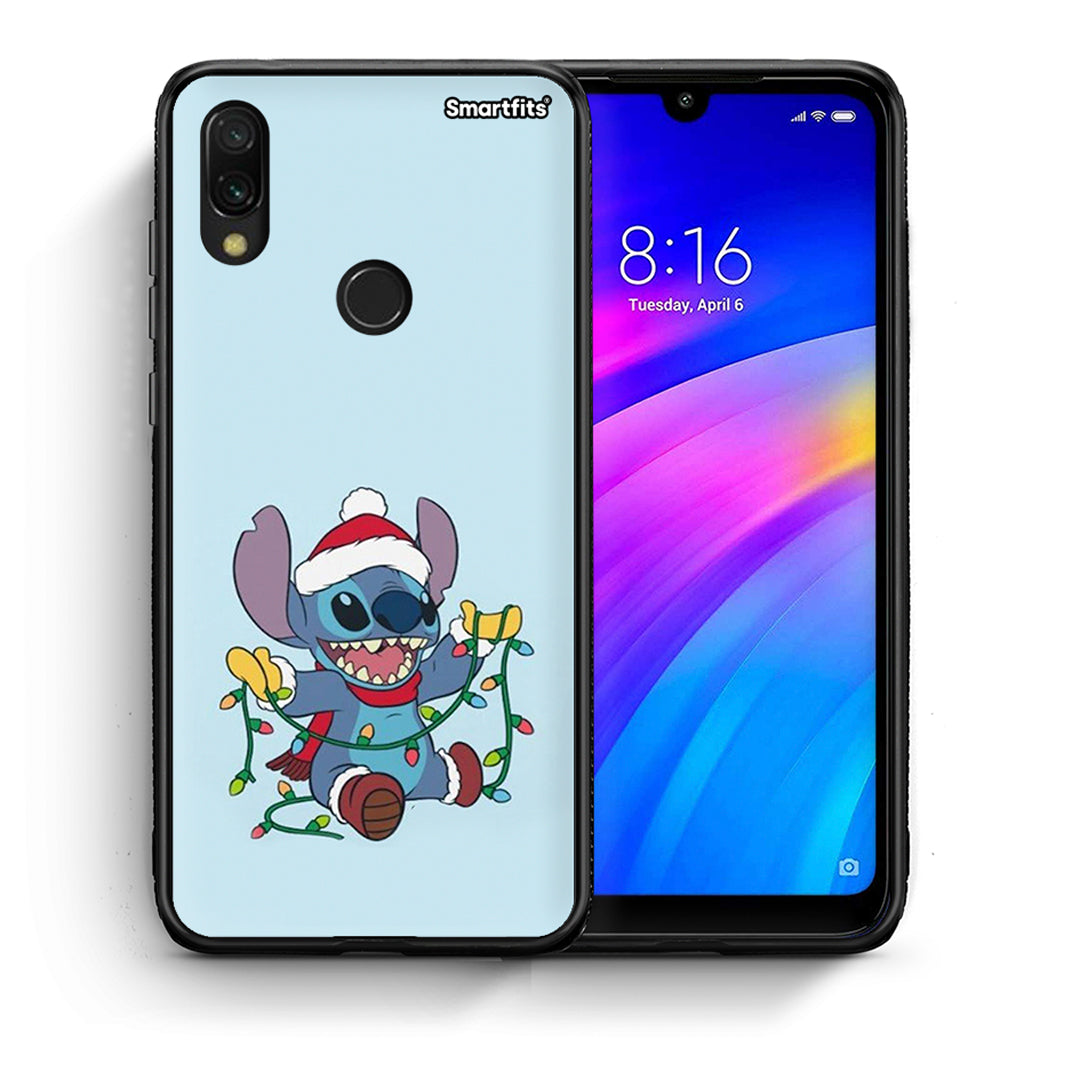 Θήκη Xiaomi Redmi 7 Santa Stich από τη Smartfits με σχέδιο στο πίσω μέρος και μαύρο περίβλημα | Xiaomi Redmi 7 Santa Stich case with colorful back and black bezels