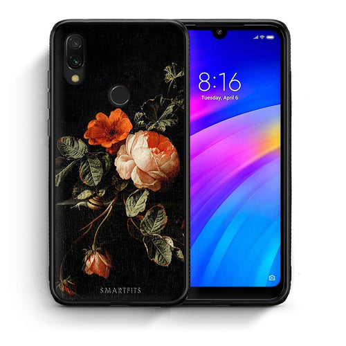 Θήκη Xiaomi Redmi 7 Vintage Roses από τη Smartfits με σχέδιο στο πίσω μέρος και μαύρο περίβλημα | Xiaomi Redmi 7 Vintage Roses case with colorful back and black bezels