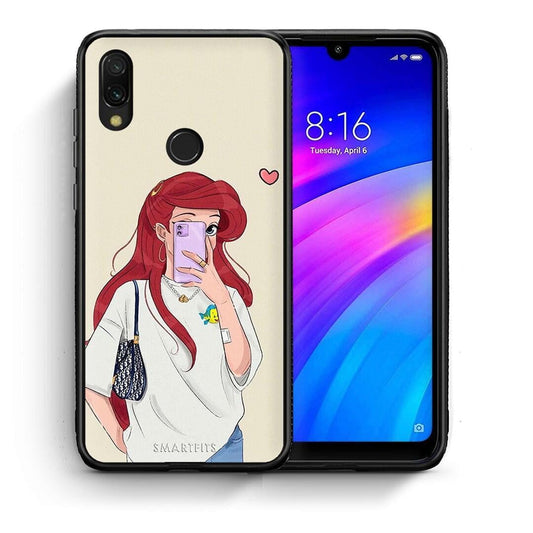 Θήκη Xiaomi Redmi 7 Walking Mermaid από τη Smartfits με σχέδιο στο πίσω μέρος και μαύρο περίβλημα | Xiaomi Redmi 7 Walking Mermaid case with colorful back and black bezels
