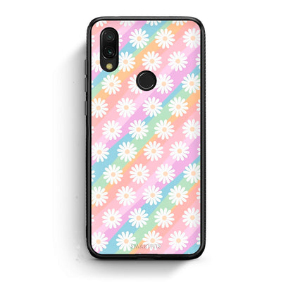 Xiaomi Redmi 7 White Daisies θήκη από τη Smartfits με σχέδιο στο πίσω μέρος και μαύρο περίβλημα | Smartphone case with colorful back and black bezels by Smartfits