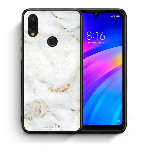 Θήκη Xiaomi Redmi 7 White Gold Marble από τη Smartfits με σχέδιο στο πίσω μέρος και μαύρο περίβλημα | Xiaomi Redmi 7 White Gold Marble case with colorful back and black bezels