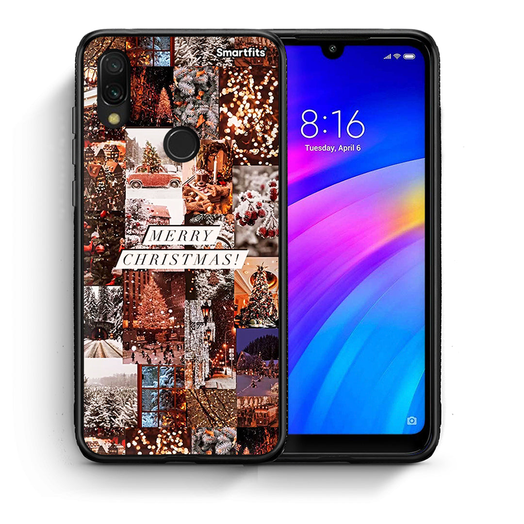 Θήκη Xiaomi Redmi 7 Xmas Collage από τη Smartfits με σχέδιο στο πίσω μέρος και μαύρο περίβλημα | Xiaomi Redmi 7 Xmas Collage case with colorful back and black bezels
