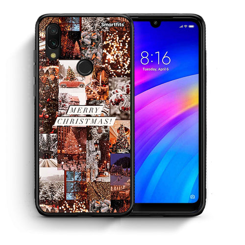 Θήκη Xiaomi Redmi 7 Xmas Collage από τη Smartfits με σχέδιο στο πίσω μέρος και μαύρο περίβλημα | Xiaomi Redmi 7 Xmas Collage case with colorful back and black bezels