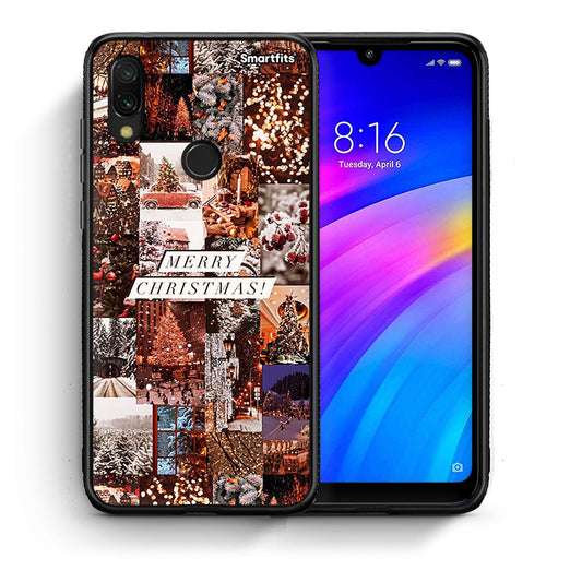 Θήκη Xiaomi Redmi 7 Xmas Collage από τη Smartfits με σχέδιο στο πίσω μέρος και μαύρο περίβλημα | Xiaomi Redmi 7 Xmas Collage case with colorful back and black bezels