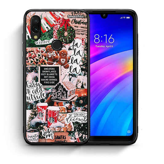 Θήκη Xiaomi Redmi 7 Xmas Habbits από τη Smartfits με σχέδιο στο πίσω μέρος και μαύρο περίβλημα | Xiaomi Redmi 7 Xmas Habbits case with colorful back and black bezels