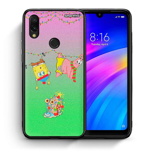 Θήκη Xiaomi Redmi 7 Xmas Lights από τη Smartfits με σχέδιο στο πίσω μέρος και μαύρο περίβλημα | Xiaomi Redmi 7 Xmas Lights case with colorful back and black bezels