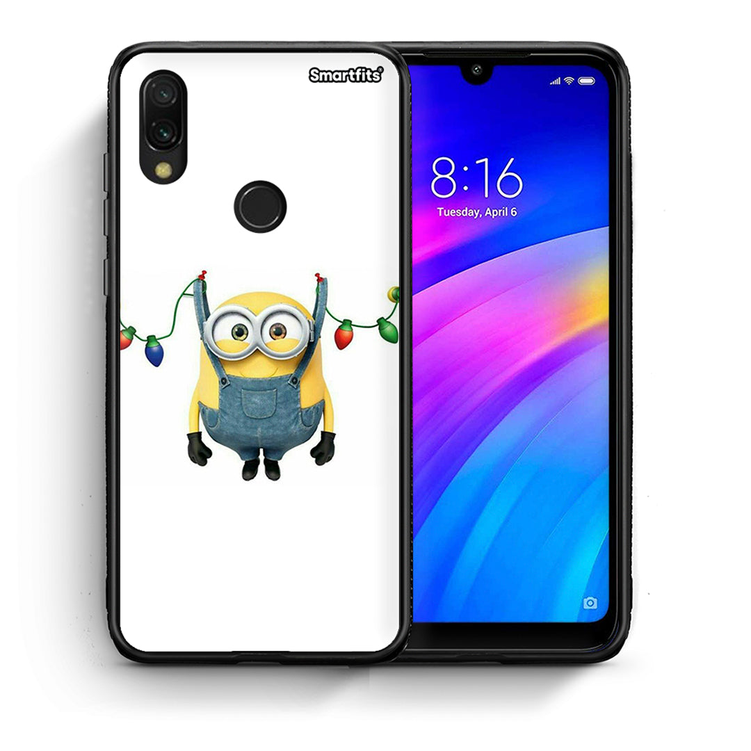 Θήκη Xiaomi Redmi 7 Xmas Minion Lights από τη Smartfits με σχέδιο στο πίσω μέρος και μαύρο περίβλημα | Xiaomi Redmi 7 Xmas Minion Lights case with colorful back and black bezels