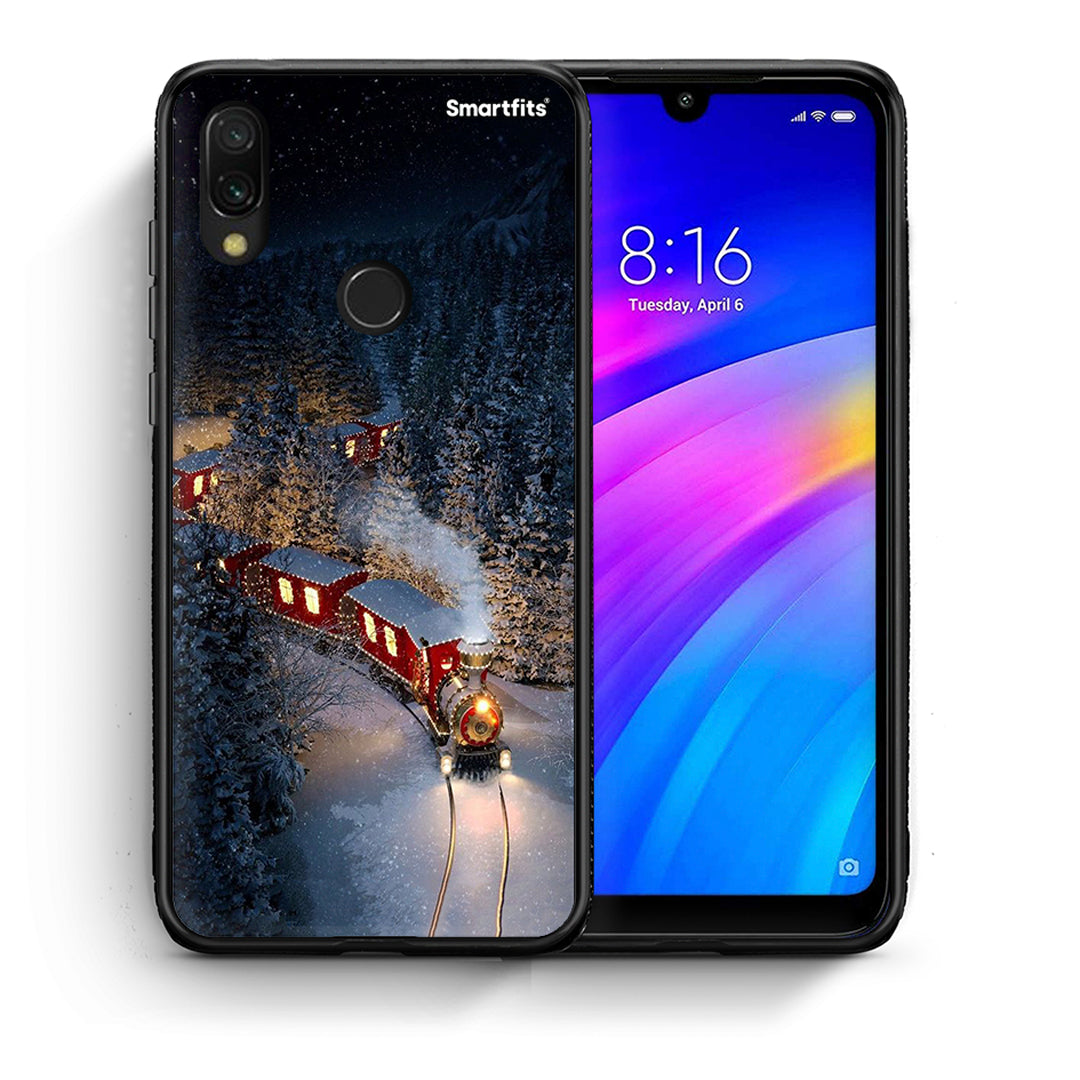Θήκη Xiaomi Redmi 7 Xmas Train από τη Smartfits με σχέδιο στο πίσω μέρος και μαύρο περίβλημα | Xiaomi Redmi 7 Xmas Train case with colorful back and black bezels