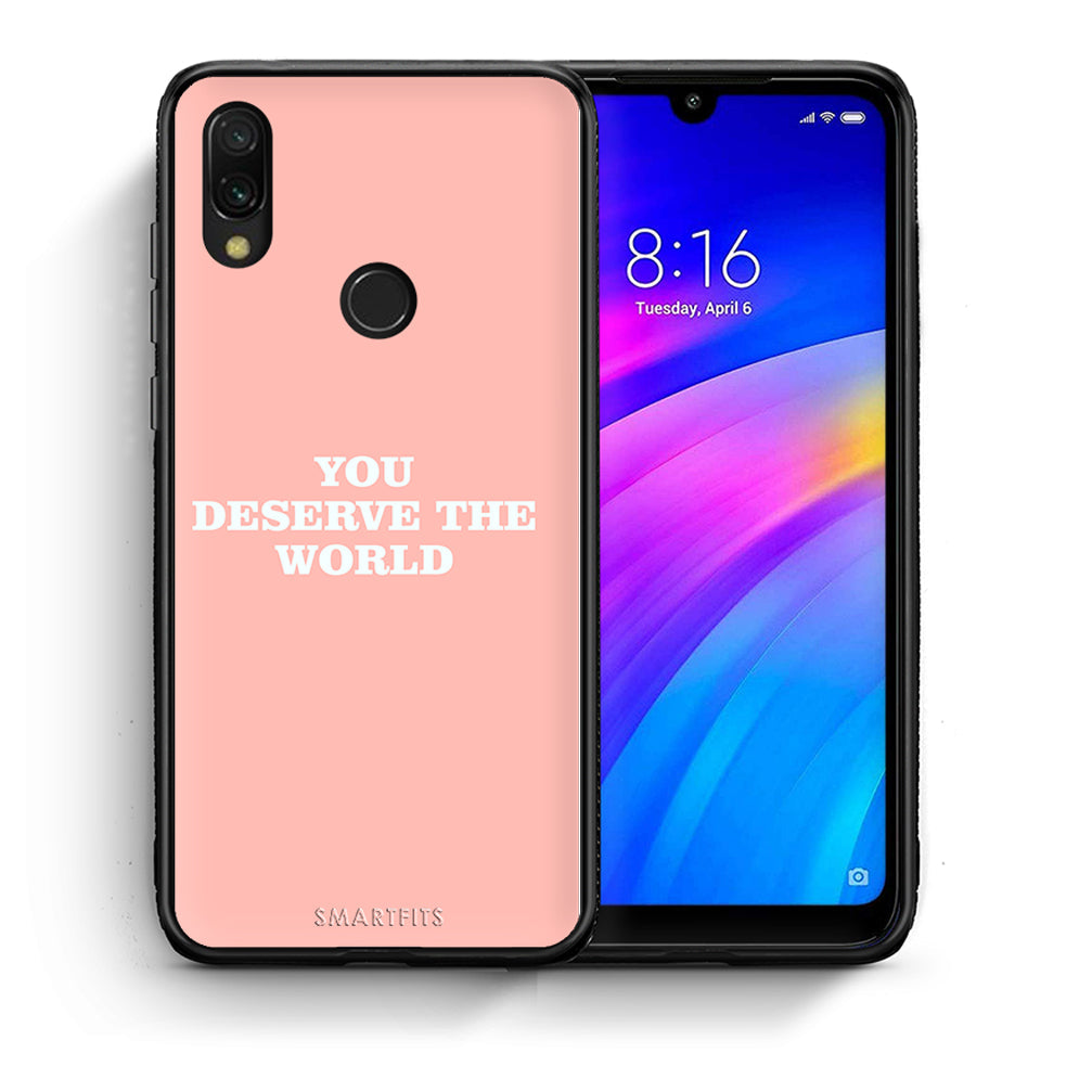 Θήκη Αγίου Βαλεντίνου Xiaomi Redmi 7 You Deserve The World από τη Smartfits με σχέδιο στο πίσω μέρος και μαύρο περίβλημα | Xiaomi Redmi 7 You Deserve The World case with colorful back and black bezels