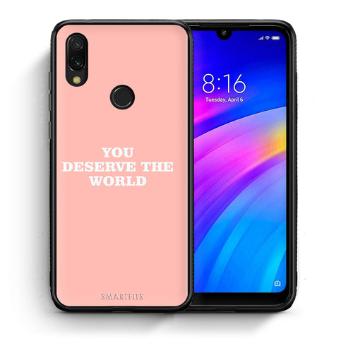 Θήκη Αγίου Βαλεντίνου Xiaomi Redmi 7 You Deserve The World από τη Smartfits με σχέδιο στο πίσω μέρος και μαύρο περίβλημα | Xiaomi Redmi 7 You Deserve The World case with colorful back and black bezels