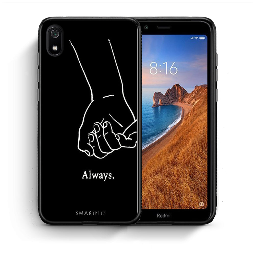 Θήκη Αγίου Βαλεντίνου Xiaomi Redmi 7A Always & Forever 1 από τη Smartfits με σχέδιο στο πίσω μέρος και μαύρο περίβλημα | Xiaomi Redmi 7A Always & Forever 1 case with colorful back and black bezels