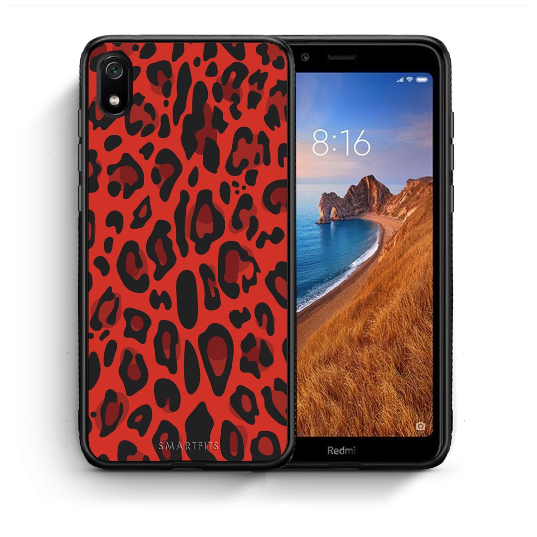 Θήκη Xiaomi Redmi 7A Red Leopard Animal από τη Smartfits με σχέδιο στο πίσω μέρος και μαύρο περίβλημα | Xiaomi Redmi 7A Red Leopard Animal case with colorful back and black bezels