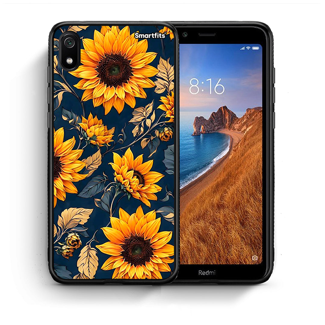 Θήκη Xiaomi Redmi 7A Autumn Sunflowers από τη Smartfits με σχέδιο στο πίσω μέρος και μαύρο περίβλημα | Xiaomi Redmi 7A Autumn Sunflowers case with colorful back and black bezels