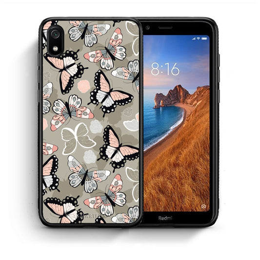 Θήκη Xiaomi Redmi 7A Butterflies Boho από τη Smartfits με σχέδιο στο πίσω μέρος και μαύρο περίβλημα | Xiaomi Redmi 7A Butterflies Boho case with colorful back and black bezels